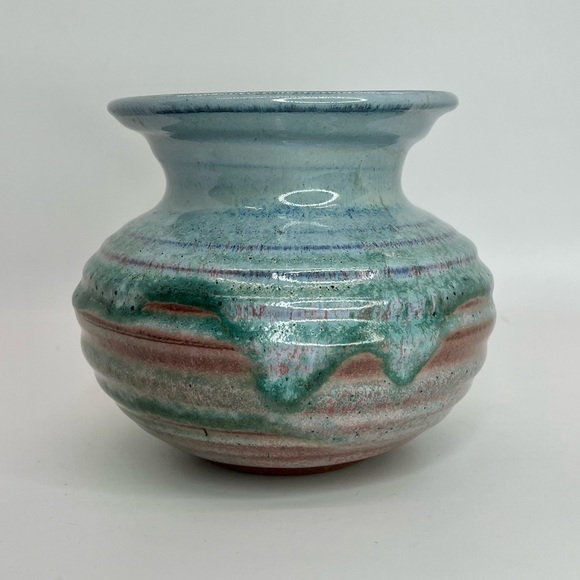 Jim Weber Ware Studio Art Pottery Beehive Round Bowl Vase Pink Blue Glaze Signed - Picture 1 of 7